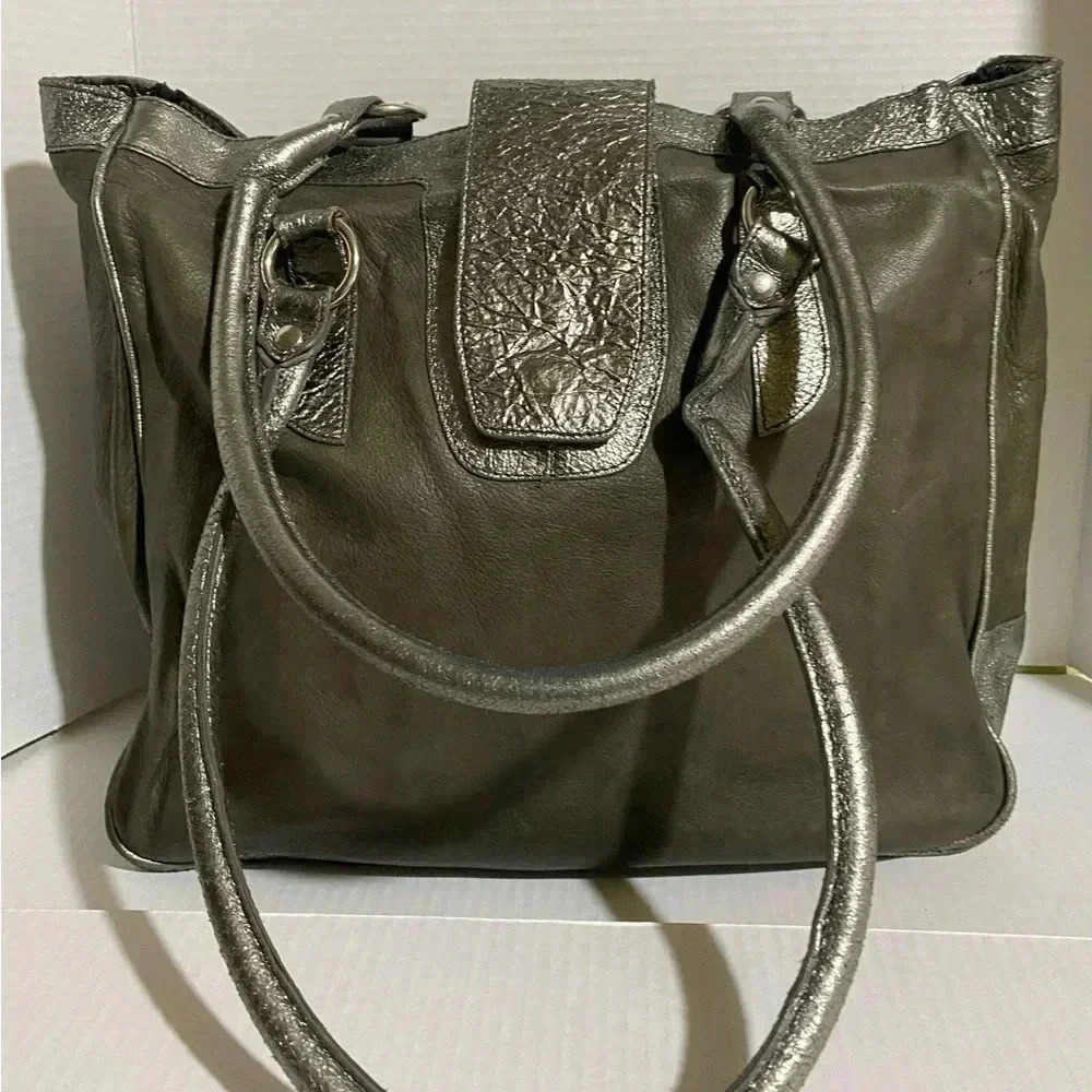 Maurizio Taiuti grey/ sliver leather tote handbag